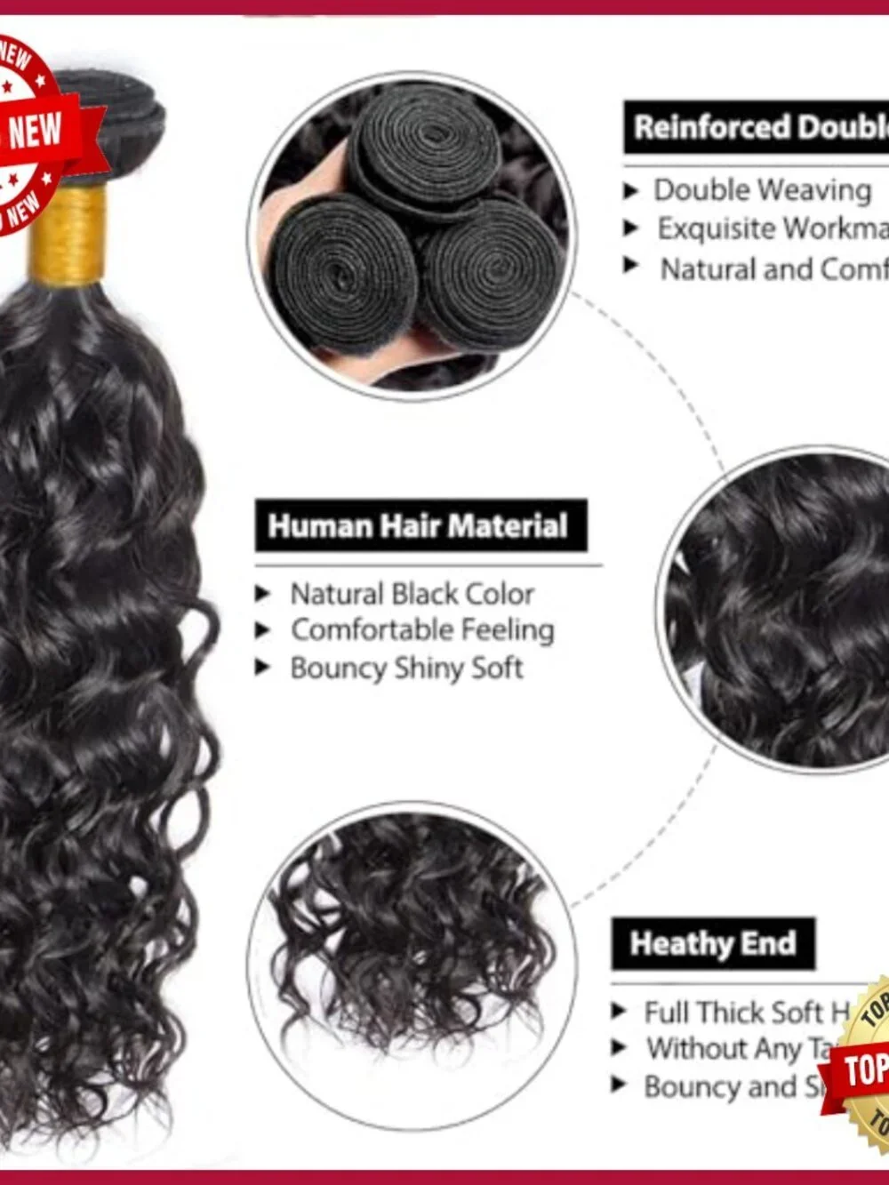 Brazilian Virgin Human Hair Extensions 22 24 26 Inch Curly Wave 3 Bundle Set
